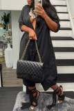Black Fashion Casual Solid Patchwork V Neck Loose Jumpsuits