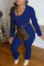 Blue Fashion Casual Solid Fold O Neck Long Sleeve Two Pieces