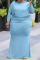 Light Blue Sexy Solid Split Joint O Neck One Step Skirt Plus Size Dresses