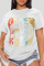 White Casual Print Split Joint O Neck T-Shirts