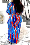 Multicolor Fashion Casual Slit V Neck Long Dress Plus Size Dresses