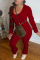 Deep Red Fashion Casual Solid Fold O Neck Long Sleeve Two Pieces