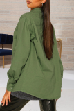 Army Green Casual Solid Slit Turndown Collar Long Sleeve Regular Denim Jacket