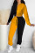 Dark Yellow Casual Solid Hollowed Out Split Joint Pocket O Neck Long Sleeve Two Pieces