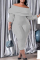 Grey Fashion Casual Solid Split Joint Backless Off the Shoulder Plus Size Jumpsuits