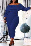 White Casual Solid Patchwork Off the Shoulder Plus Size Jumpsuits