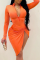 Orange Sexy Solid Split Joint Zipper Collar Irregular Dress Plus Size Dresses