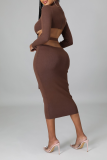 Ink Green Sexy Solid Hollowed Out Half A Turtleneck Pencil Skirt Dresses