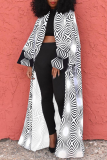 White Sexy Print Patchwork Plus Size Overcoat