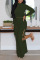 Green Casual Solid Split Joint Frenulum Slit O Neck Long Sleeve Two Pieces