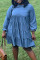 Light Blue Casual Split Joint O Neck Princess Plus Size Dresses