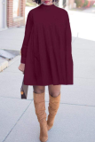 Red Sexy Cap Sleeve Long Sleeves O neck A-Line Knee-Length Solid Draped Patchwork Club Dresses