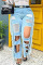Light Color Street Solid Tassel Ripped Hollowed Out Split Joint High Waist Loose Denim Jeans