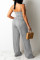 Grey Fashion Sexy Solid Split Joint Backless Spaghetti Strap Sleeveless Two Pieces