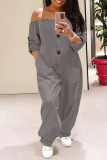 Grey Fashion Casual Solid Patchwork Off the Shoulder Plus Size Jumpsuits