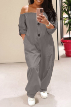 Grey Fashion Casual Solid Split Joint Off the Shoulder Plus Size Jumpsuits