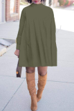 Army Green Sexy Cap Sleeve Long Sleeves O neck A-Line Knee-Length Solid Draped Patchwork Club Dresses
