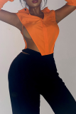 Orange Sexy Solid Hollowed Out Turndown Collar Tops
