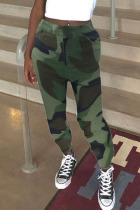 Green Street Print Camouflage Print Patchwork Regular Pencil Full Print Bottoms