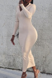 Cream White Fashion Casual Basic Turndown Collar Long Sleeve Dresses