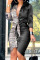 Black Fashion Street Print Patchwork V Neck Irregular Dresses