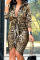 Leopard Print Fashion Street Print Split Joint V Neck Irregular Dresses