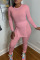 Pink Casual Solid Patchwork Slit Asymmetrical O Neck Long Sleeve Two Pieces