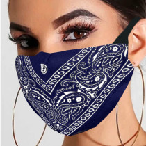 Deep Blue Fashion Casual Print Patchwork Mask