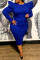 Deep Blue Fashion Casual Solid Basic O Neck Long Sleeve Plus Size Dresses