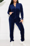 Royal Blue Casual Sportswear Solid Patchwork Zipper Hooded Collar Long Sleeve Two Pieces
