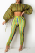 Yellow Sexy Striped Patchwork Half A Turtleneck Long Sleeve Two Pieces