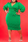 Green Casual Solid Bandage Split Joint V Neck Straight Plus Size Dresses