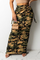 Camel Casual Print Camouflage Print Patchwork Pocket Straight High Waist Straight Full Print Bottoms