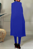 Blue Fashion Casual Solid Slit Turn-back Collar Long Sleeve Two Pieces