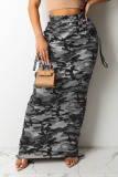 Blue Casual Print Camouflage Print Patchwork Pocket Straight High Waist Straight Full Print Bottoms