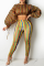 Brown Sexy Striped Patchwork Half A Turtleneck Long Sleeve Two Pieces