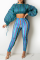 Lake Blue Sexy Striped Patchwork Half A Turtleneck Long Sleeve Two Pieces