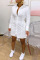 White Fashion Casual Solid Bandage Turndown Collar Shirt Dress