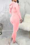Pink Casual Solid Patchwork Hooded Collar Skinny Jumpsuits
