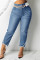 Blue Fashion Casual Solid Buttons Zipper High Waist Regular Jeans