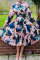Blue Pink Elegant Print Patchwork Fold O Neck A Line Dresses(Without Belt)
