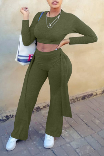 Ink Green Casual Solid Bandage Patchwork O Neck Long Sleeve Two Pieces