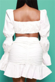 White Fashion Sexy Solid Bandage Backless V Neck Long Sleeve Two Pieces