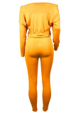 Yellow Casual Dew Shoulder Blends One-piece Jumpsuit
