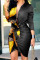 Black Yellow Fashion Street Print Patchwork V Neck Irregular Dresses