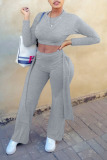 Grey Casual Solid Bandage Patchwork O Neck Long Sleeve Two Pieces