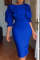 Blue Fashion Sexy Solid Split Joint O Neck Pencil Skirt Dresses