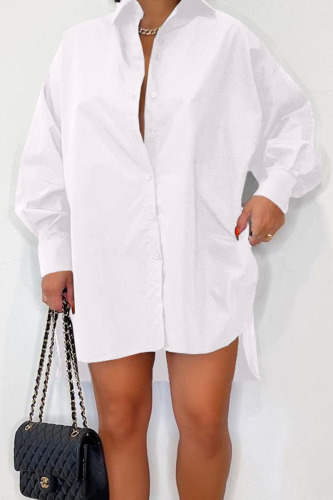 White Casual Solid Patchwork Turndown Collar Shirt Dress Dresses