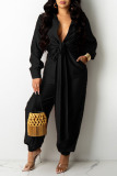 Coffee Fashion Casual Solid Patchwork Turndown Collar Jumpsuits