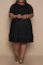 Black Casual Solid Flounce O Neck Cake Skirt Plus Size Dresses